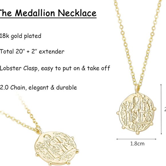 18K Gold Moon Star Lion Evil Eye Love Heart Cross Pendant Necklace Medallion Pap - Picture 4 of 6